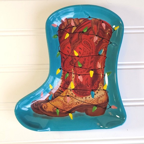 The Pioneer Woman Spoon Rest Christmas Cowboy Boot with Lights Melamine New - Picture 1 of 9